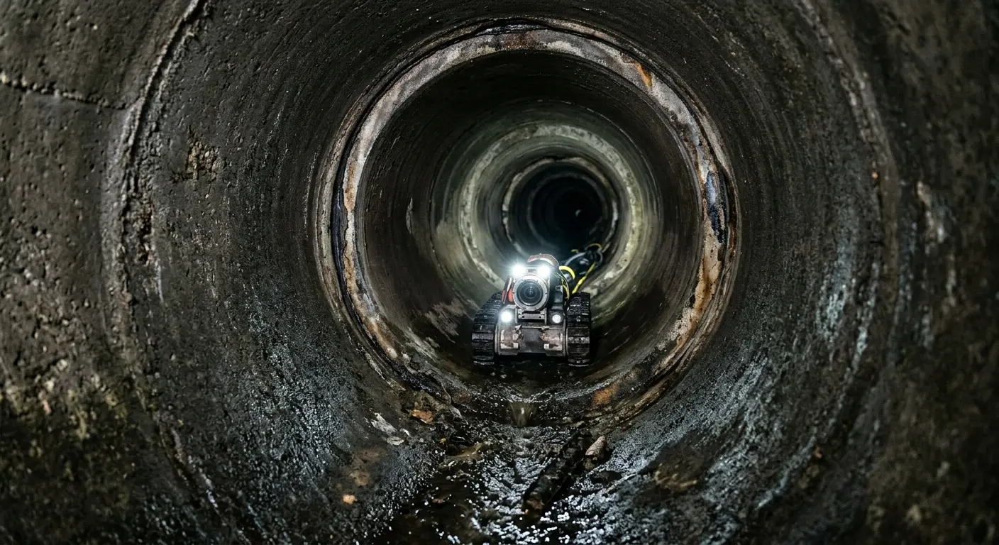 Robotic sewer camera inspecting pipe interior for Drain Snake Service in Lawrenceville